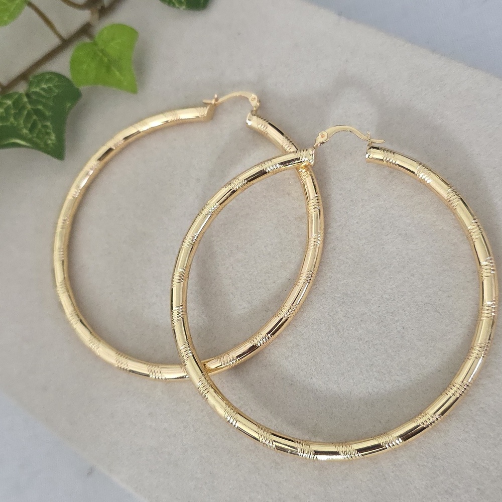 Gold Filled Diamond Cut Design Hoop Earrings